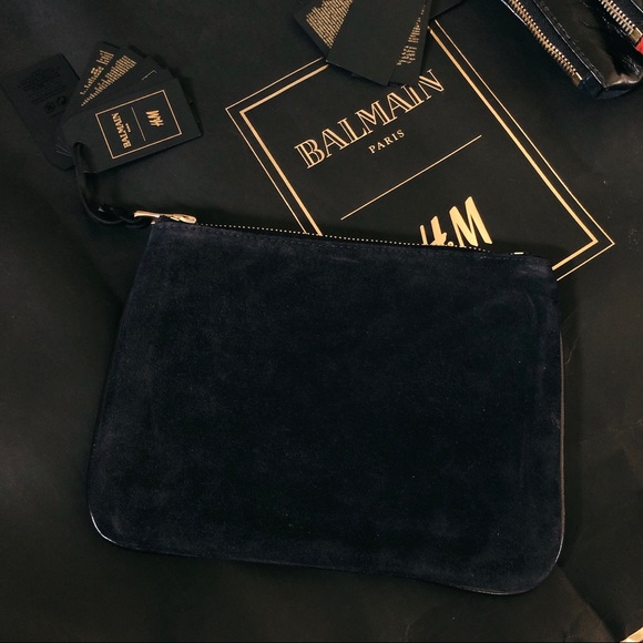 Balmain x H&M Green Red Navy Suede Leather Clutch - Picture 13 of 14